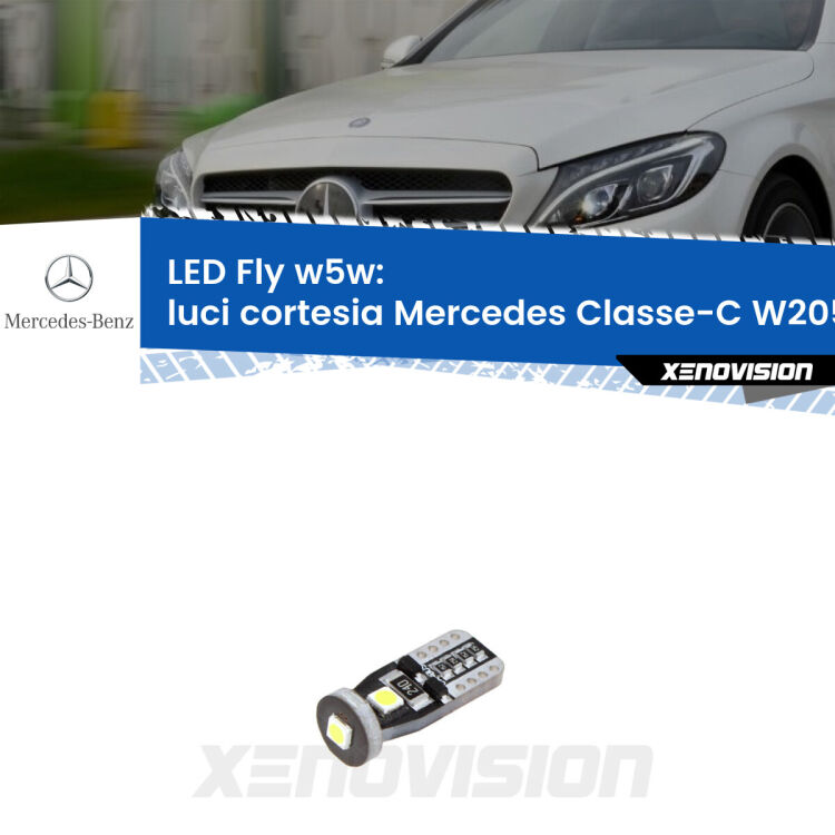 <strong>luci cortesia LED per Mercedes Classe-C</strong> W205 2013 - 2018. Coppia lampadine <strong>w5w</strong> Canbus compatte modello Fly Xenovision.
