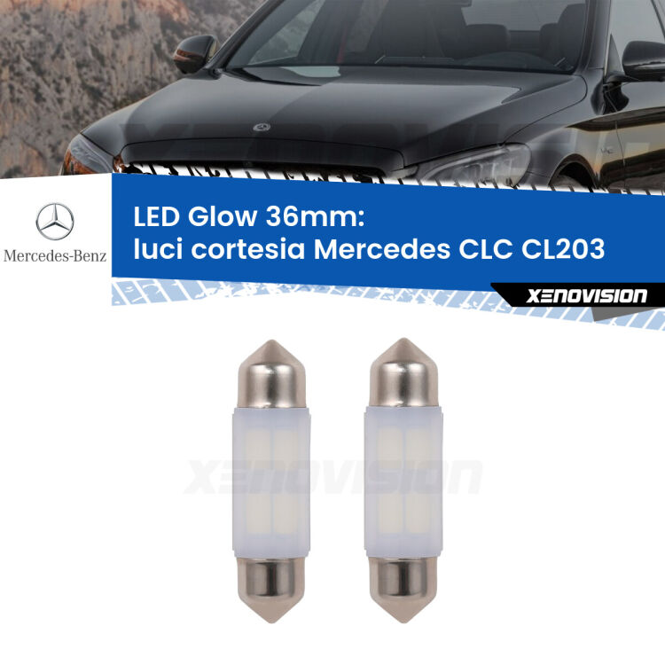 Luci Cortesia LED Mercedes CLC CL203 anteriori: C5W Glow a Luce Calda (Coppia) <strong>Luci Cortesia LED luce calda per Mercedes CLC</strong> CL203 anteriori. Coppia lampade <strong>C5W</strong> 36mm modello Glow di Xenovision.