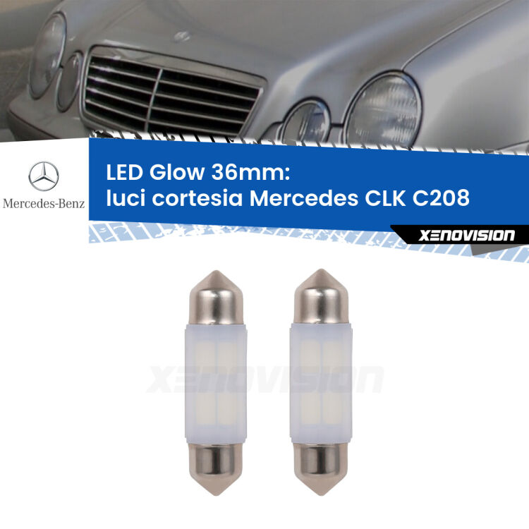 Luci Cortesia LED Mercedes CLK C208 1997 - 2002: C5W Glow a Luce Calda (Coppia) <strong>Luci Cortesia LED luce calda per Mercedes CLK</strong> C208 1997 - 2002. Coppia lampade <strong>C5W</strong> 36mm modello Glow di Xenovision.
