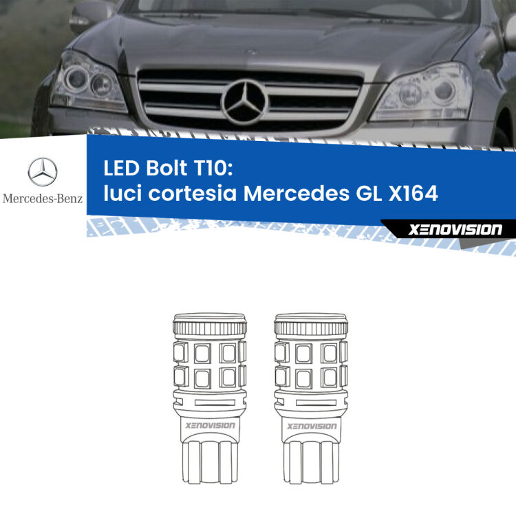 0 Luci Cortesia LED Mercedes GL X164 2006 - 2012: T10 Bolt <strong>Luci Cortesia LED per Mercedes GL</strong> X164 2006 - 2012. Coppia lampade <strong>T10</strong> modello Bolt canbus.