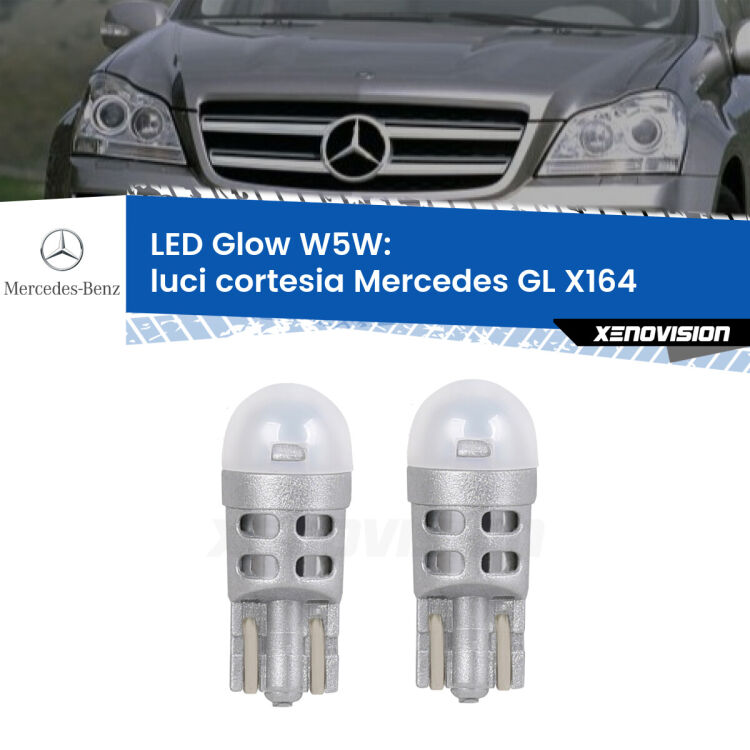 0 Luci Cortesia LED Mercedes GL X164 2006 - 2012: W5W Glow a Luce Calda <strong>Luci Cortesia LED luce calda per Mercedes GL</strong> X164 2006 - 2012. Coppia lampade <strong>W5W</strong> modello Glow di Xenovision.