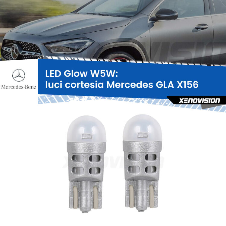 0 Luci Cortesia LED Mercedes GLA X156 anteriori: W5W Glow a Luce Calda <strong>Luci Cortesia LED luce calda per Mercedes GLA</strong> X156 anteriori. Coppia lampade <strong>W5W</strong> modello Glow di Xenovision.