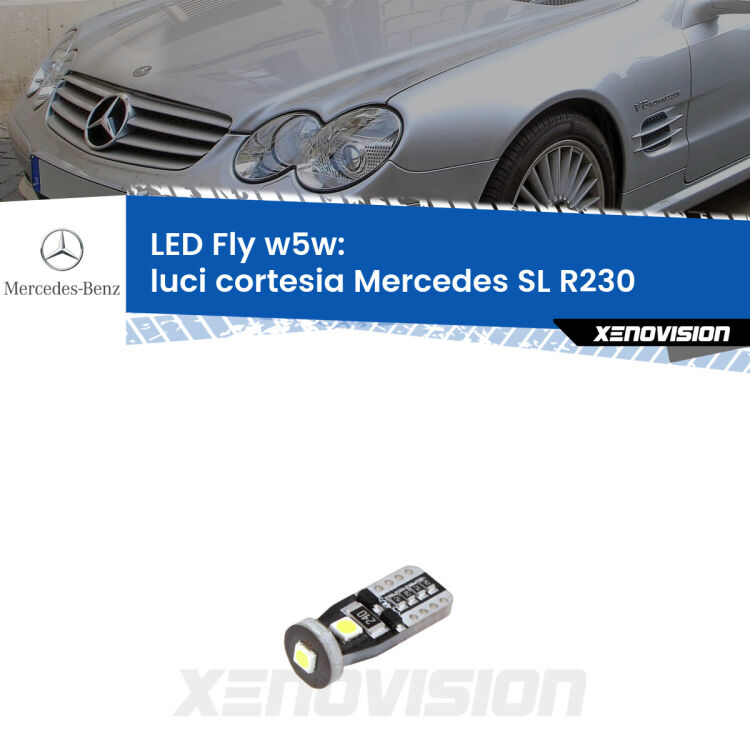 <strong>luci cortesia LED per Mercedes SL</strong> R230 2001 - 2012. Coppia lampadine <strong>w5w</strong> Canbus compatte modello Fly Xenovision.