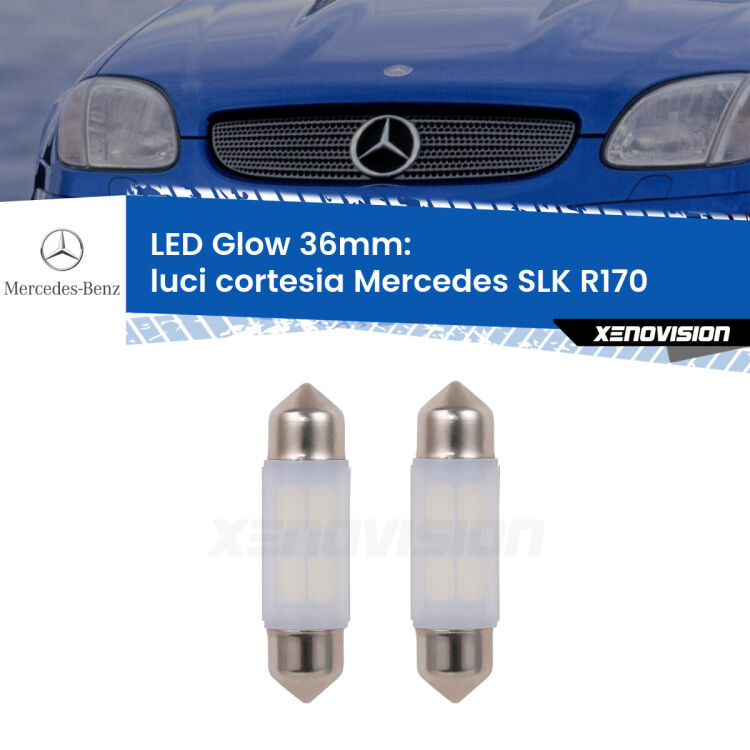 Luci Cortesia LED Mercedes SLK R170 1996 - 2004: C5W Glow a Luce Calda (Coppia) <strong>Luci Cortesia LED luce calda per Mercedes SLK</strong> R170 1996 - 2004. Coppia lampade <strong>C5W</strong> 36mm modello Glow di Xenovision.