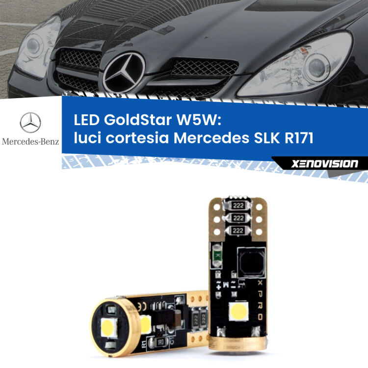 0 Luci Cortesia LED Mercedes SLK R171 2006 - 2011: T10 GoldStar <strong>Luci Cortesia LED Mercedes SLK</strong> R171 2006 - 2011: ottima luminosità a 360 gradi. Si inseriscono ovunque. Canbus, Top Quality.