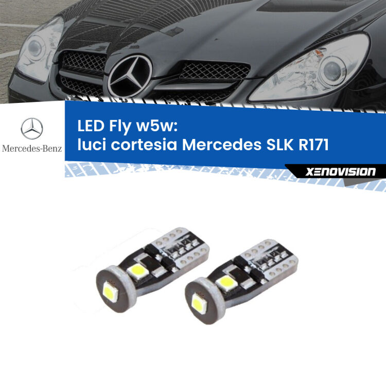 0 Luci Cortesia LED Mercedes SLK R171 2006 - 2011: W5W Fly <strong>luci cortesia LED per Mercedes SLK</strong> R171 2006 - 2011. Coppia lampadine <strong>w5w</strong> Canbus compatte modello Fly Xenovision.
