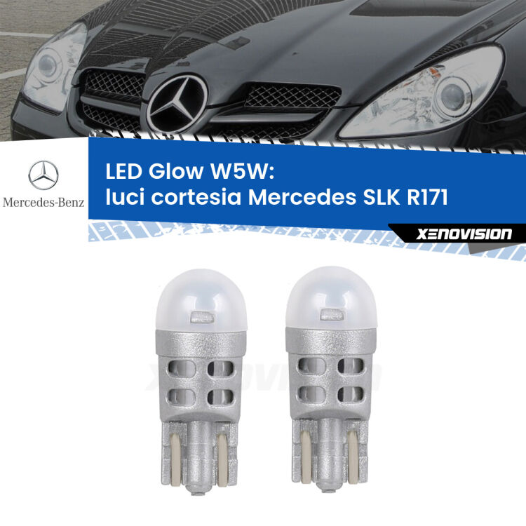 0 Luci Cortesia LED Mercedes SLK R171 2006 - 2011: W5W Glow a Luce Calda <strong>Luci Cortesia LED luce calda per Mercedes SLK</strong> R171 2006 - 2011. Coppia lampade <strong>W5W</strong> modello Glow di Xenovision.