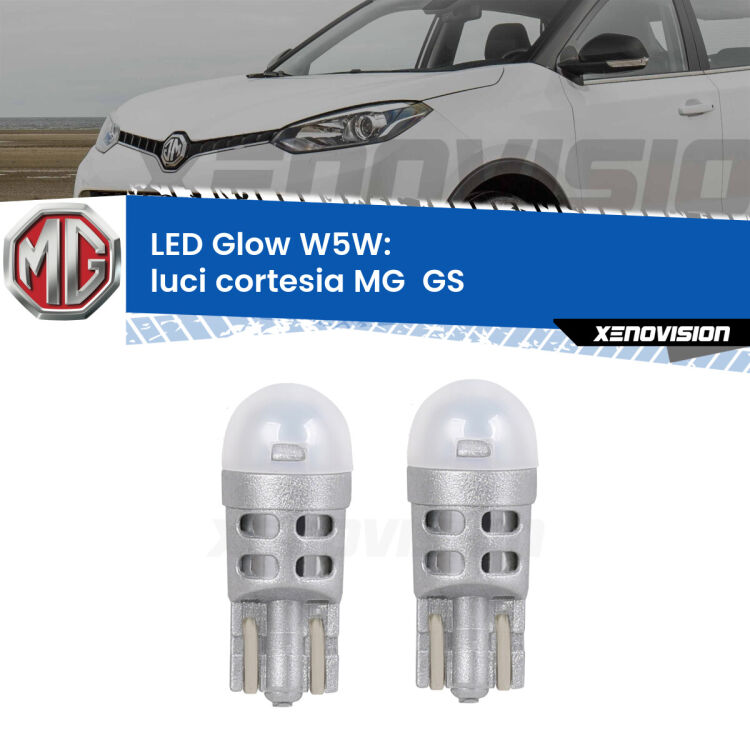 0 Luci Cortesia LED MG  GS  anteriori: W5W Glow a Luce Calda <strong>Luci Cortesia LED luce calda per MG  GS</strong>  anteriori. Coppia lampade <strong>W5W</strong> modello Glow di Xenovision.