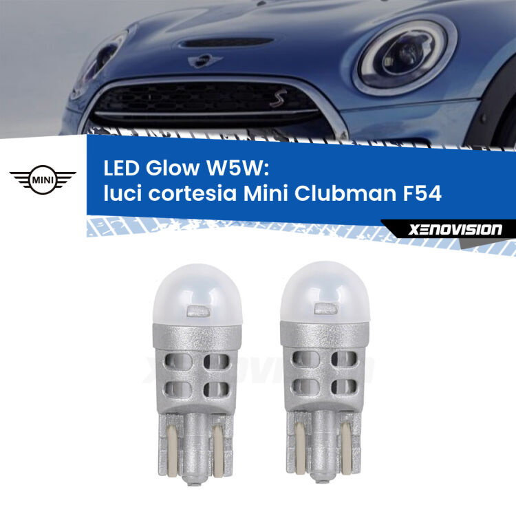 0 Luci Cortesia LED Mini Clubman F54 2014 - 2019: W5W Glow a Luce Calda <strong>Luci Cortesia LED luce calda per Mini Clubman</strong> F54 2014 - 2019. Coppia lampade <strong>W5W</strong> modello Glow di Xenovision.