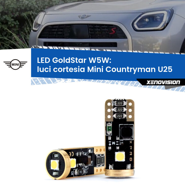 0 Luci Cortesia LED Mini Countryman U25 in poi: T10 GoldStar <strong>Luci Cortesia LED Mini Countryman</strong> U25 in poi: ottima luminosità a 360 gradi. Si inseriscono ovunque. Canbus, Top Quality.