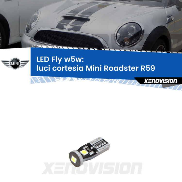 <strong>luci cortesia LED per Mini Roadster</strong> R59 2012 - 2015. Coppia lampadine <strong>w5w</strong> Canbus compatte modello Fly Xenovision.