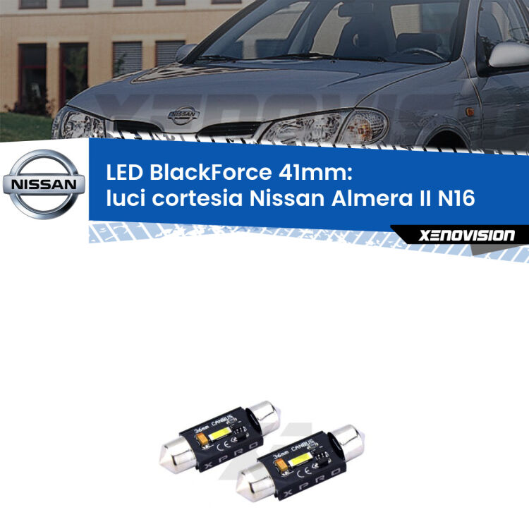 <strong>LED luci cortesia 41mm per Nissan Almera II</strong> N16 2000 - 2002. Coppia lampadine <strong>C5W</strong>modello BlackForce Xenovision.