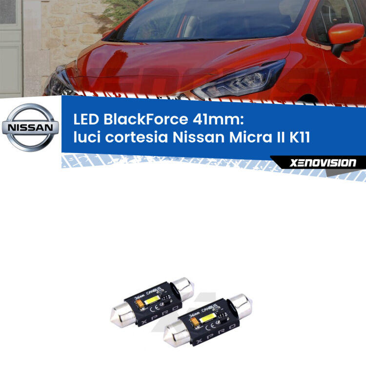 <strong>LED luci cortesia 41mm per Nissan Micra II</strong> K11 1992 - 2003. Coppia lampadine <strong>C5W</strong>modello BlackForce Xenovision.