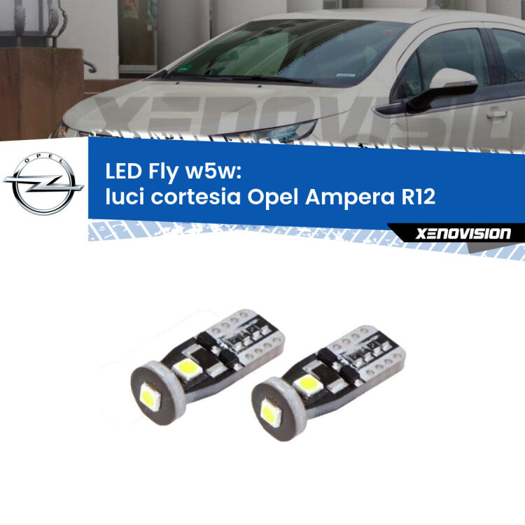 0 Luci Cortesia LED Opel Ampera R12 2011 - 2015: W5W Fly <strong>luci cortesia LED per Opel Ampera</strong> R12 2011 - 2015. Coppia lampadine <strong>w5w</strong> Canbus compatte modello Fly Xenovision.