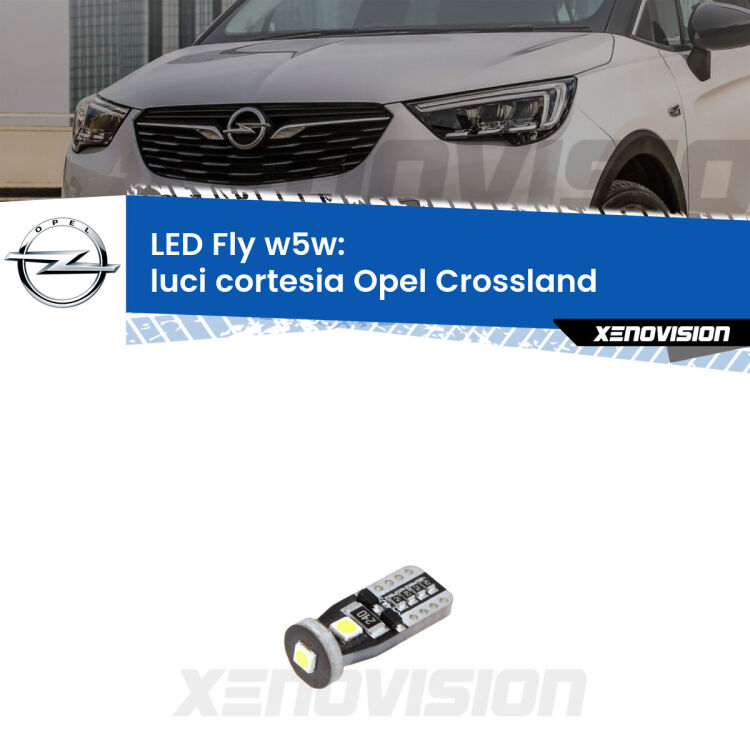 <strong>luci cortesia LED per Opel Crossland</strong>  2017 in poi. Coppia lampadine <strong>w5w</strong> Canbus compatte modello Fly Xenovision.