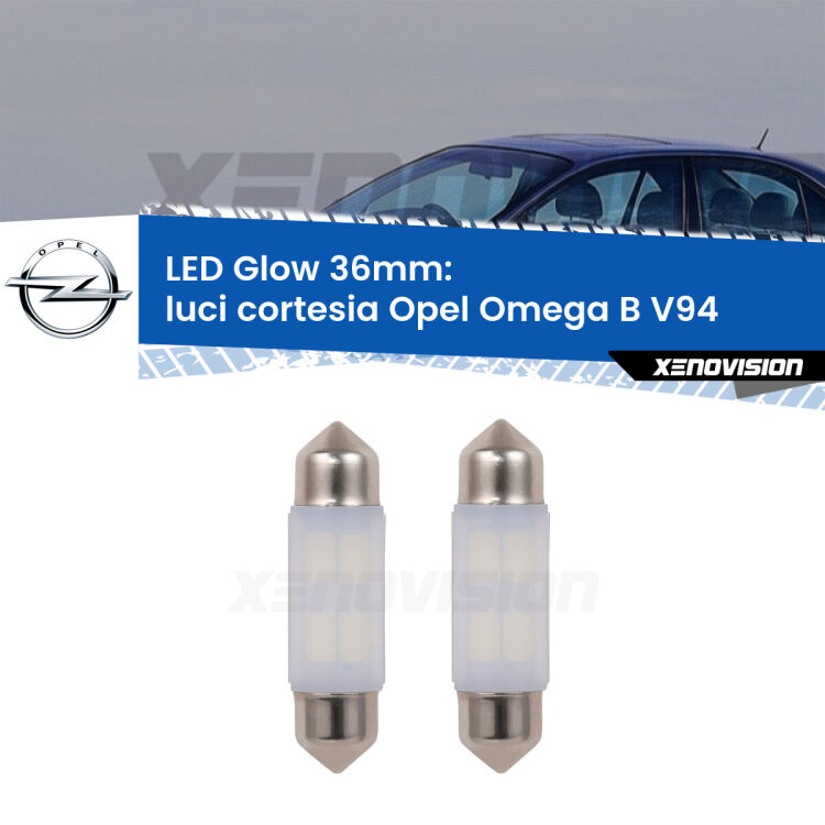 Luci Cortesia LED Opel Omega B V94 posteriori: C5W Glow a Luce Calda (Coppia) <strong>Luci Cortesia LED luce calda per Opel Omega B</strong> V94 posteriori. Coppia lampade <strong>C5W</strong> 36mm modello Glow di Xenovision.