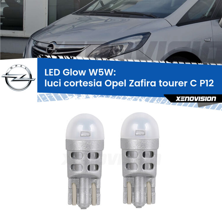 Luci Cortesia LED Opel Zafira C Tourer  anteriori: W5W Glow a Luce Calda <strong>Luci Cortesia LED luce calda per Opel Zafira C Tourer</strong>  anteriori. Coppia lampade <strong>W5W</strong> modello Glow di Xenovision.