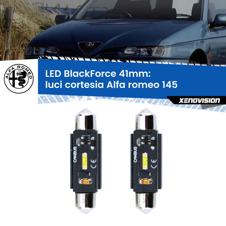 0 Luci Cortesia LED per Alfa romeo 145  1994 - 2001: C5W BlackForce 41mm (Coppia) <strong>Luci Cortesia LED per Alfa romeo 145</strong>  1994 - 2001. Coppia lampade <strong>C5W</strong> 41mm modello BlackForce canbus.