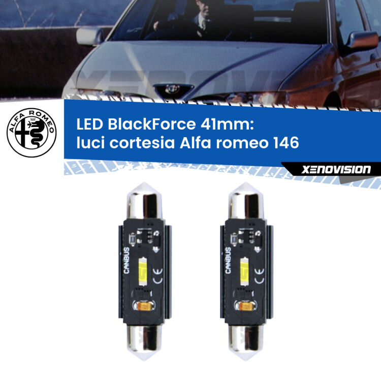0 Luci Cortesia LED per Alfa romeo 146 1994 - 2001: C5W BlackForce 41mm (Coppia) <strong>Luci Cortesia LED per Alfa romeo 146</strong> 1994 - 2001. Coppia lampade <strong>C5W</strong> 41mm modello BlackForce canbus.