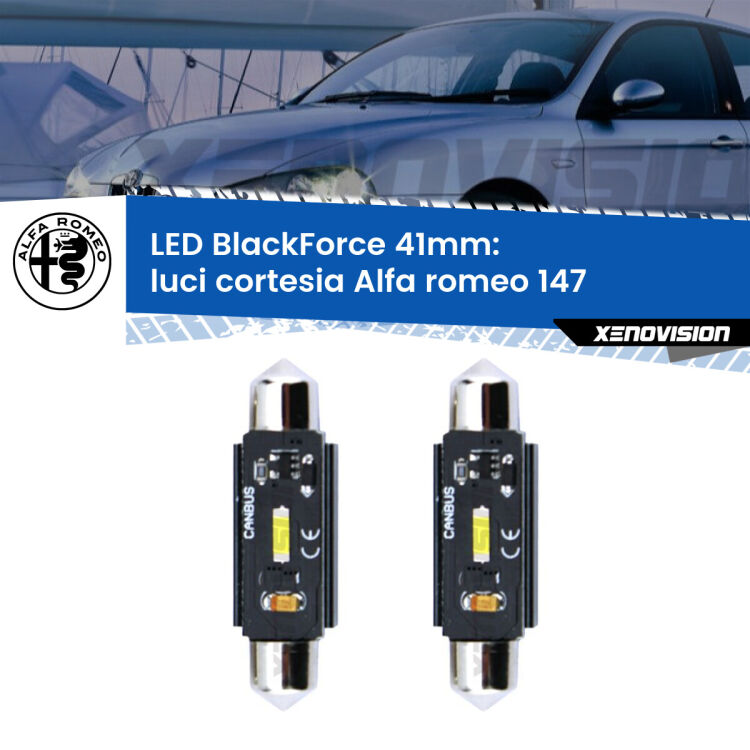 0 Luci Cortesia LED per Alfa romeo 147 2000 - 2010: C5W BlackForce 41mm (Coppia) <strong>Luci Cortesia LED per Alfa romeo 147</strong> 2000 - 2010. Coppia lampade <strong>C5W</strong> 41mm modello BlackForce canbus.