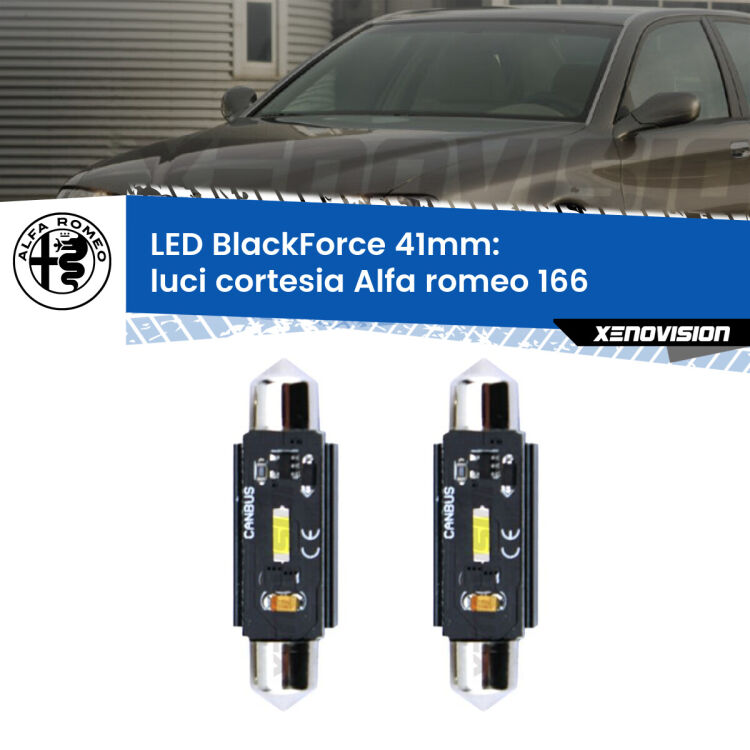 0 Luci Cortesia LED per Alfa romeo 166  1998 - 2007: C5W BlackForce 41mm (Coppia) <strong>Luci Cortesia LED per Alfa romeo 166</strong>  1998 - 2007. Coppia lampade <strong>C5W</strong> 41mm modello BlackForce canbus.