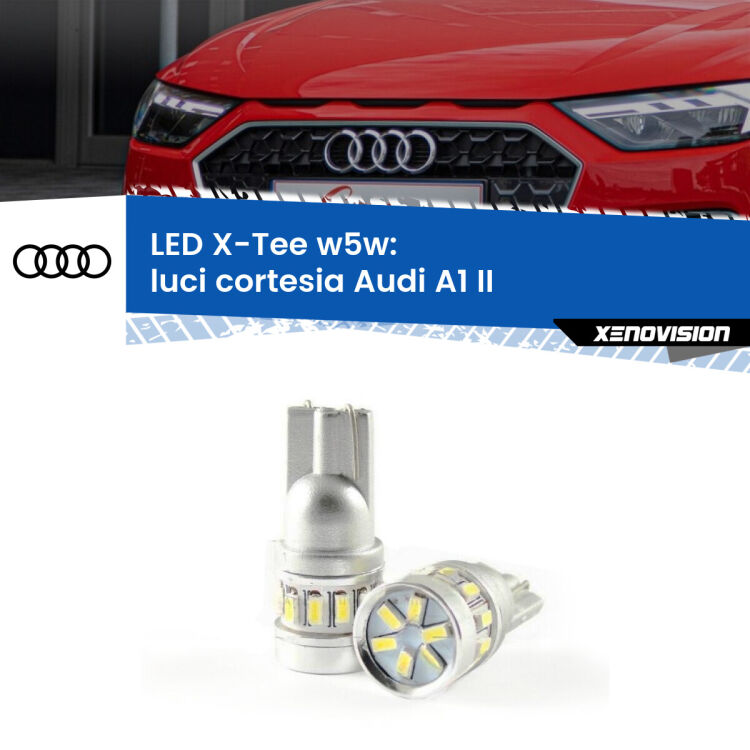 0 Luci Cortesia LED per Audi A1 II 2019 in poi: W5W X-Tee <strong>LED luci cortesia per Audi A1</strong> II 2019 in poi. Lampade <strong>W5W</strong> modello X-Tee Xenovision top di gamma.