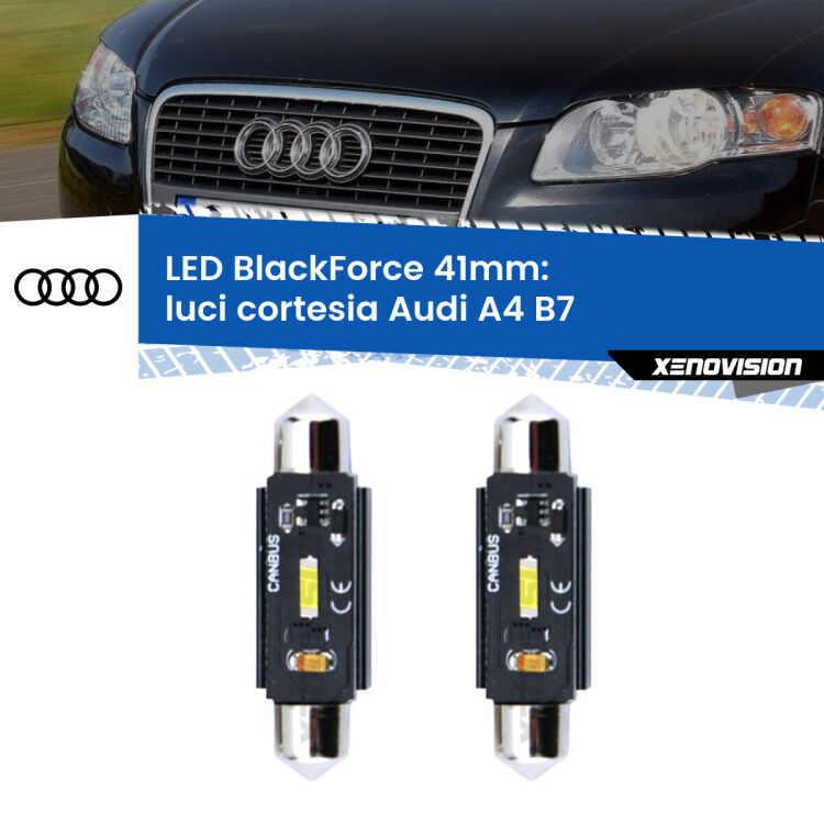 0 Luci Cortesia LED per Audi A4 B7 anteriori: C5W BlackForce 41mm (Coppia) <strong>Luci Cortesia LED per Audi A4</strong> B7 anteriori. Coppia lampade <strong>C5W</strong> 41mm modello BlackForce canbus.