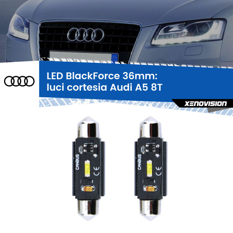 0 Luci Cortesia LED per Audi A5 8T anteriori: C5W BlackForce 36mm (Coppia) <strong>Luci Cortesia LED per Audi A5</strong> 8T anteriori. Coppia lampade <strong>C5W</strong> 36mm modello BlackForce canbus.