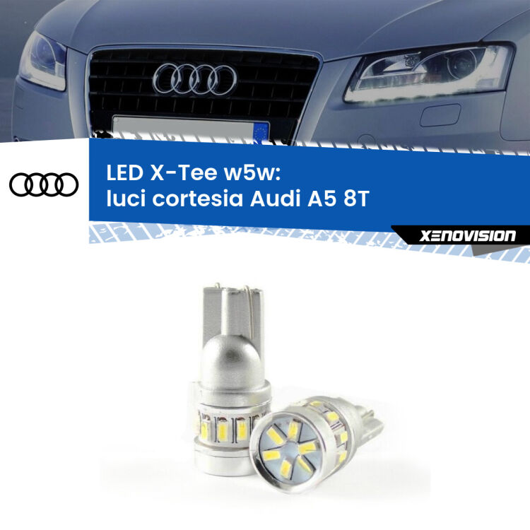 0 Luci Cortesia LED per Audi A5 8T posteriori: W5W X-Tee <strong>LED luci cortesia per Audi A5</strong> 8T posteriori. Lampade <strong>W5W</strong> modello X-Tee Xenovision top di gamma.