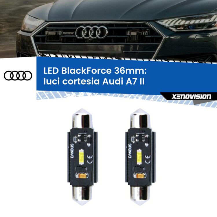 0 Luci Cortesia LED per Audi A7 II 2019 in poi: C5W BlackForce 36mm (Coppia) <strong>Luci Cortesia LED per Audi A7</strong> II 2019 in poi. Coppia lampade <strong>C5W</strong> 36mm modello BlackForce canbus.