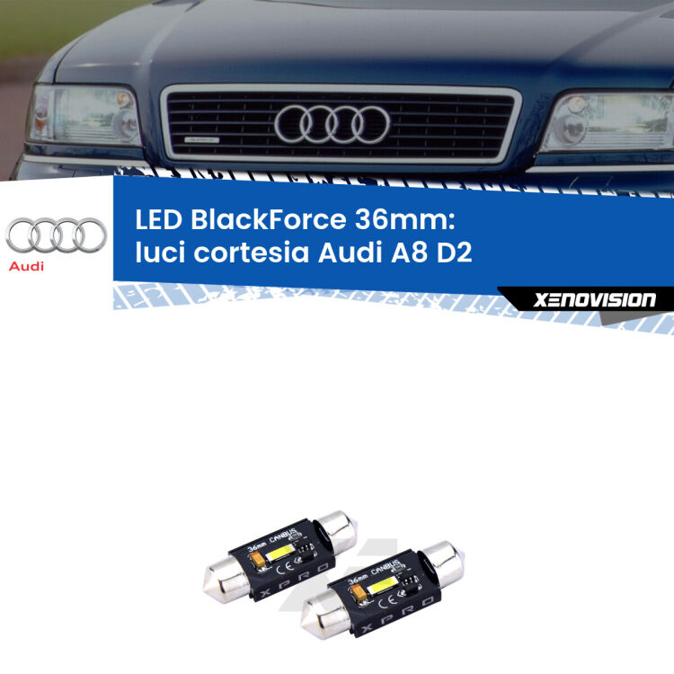 <strong>LED luci cortesia 36mm per Audi A8</strong> D2 posteriori. Coppia lampadine <strong>C5W</strong>modello BlackForce Xenovision.