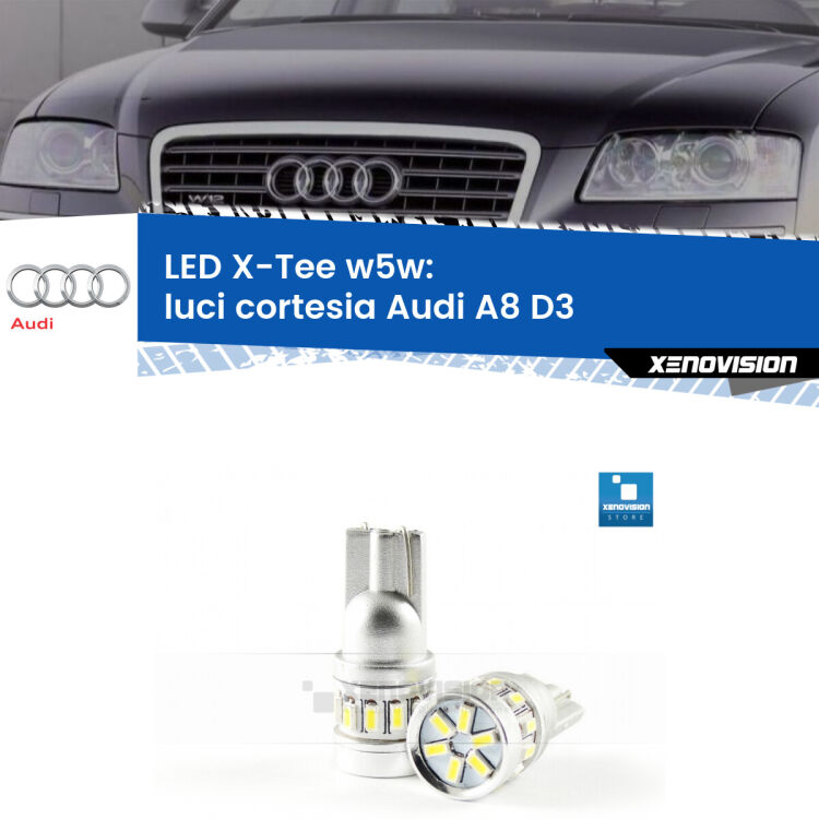 <strong>LED luci cortesia per Audi A8</strong> D3 2002 - 2009. Lampade <strong>W5W</strong> modello X-Tee Xenovision top di gamma.