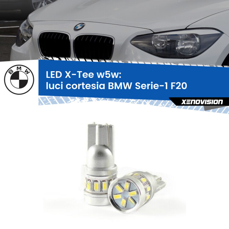 0 Luci Cortesia LED per BMW Serie-1 F20 2010 - 2019: W5W X-Tee <strong>LED luci cortesia per BMW Serie-1</strong> F20 2010 - 2019. Lampade <strong>W5W</strong> modello X-Tee Xenovision top di gamma.