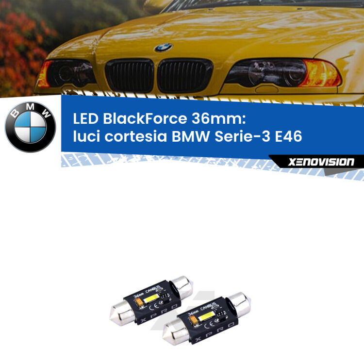 <strong>LED luci cortesia 36mm per BMW Serie-3</strong> E46 anteriori. Coppia lampadine <strong>C5W</strong>modello BlackForce Xenovision.