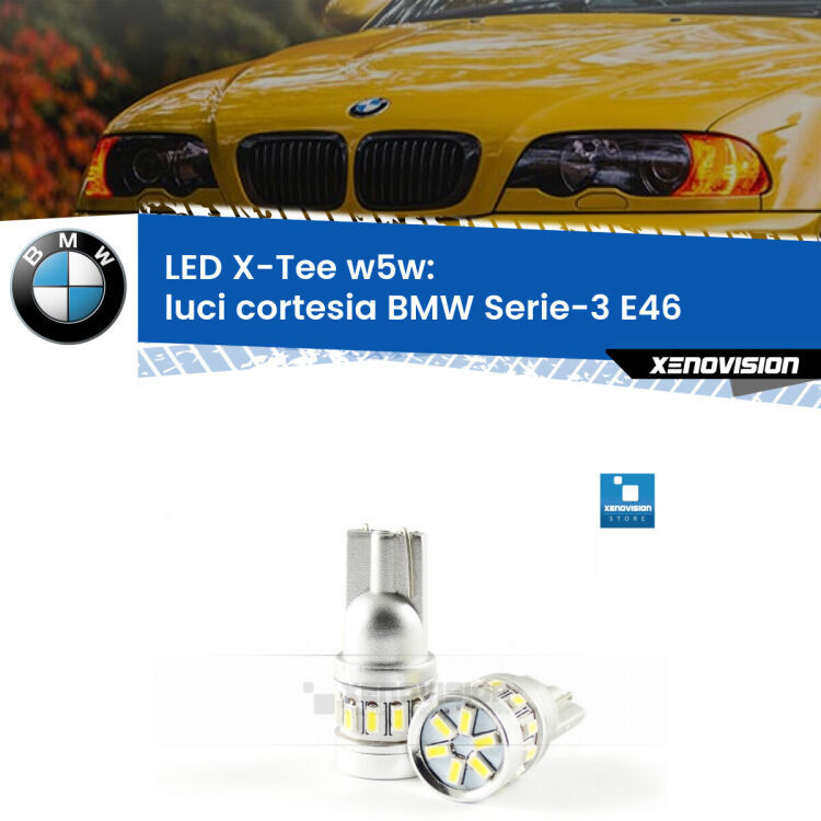 <strong>LED luci cortesia per BMW Serie-3</strong> E46 centrali. Lampade <strong>W5W</strong> modello X-Tee Xenovision top di gamma.
