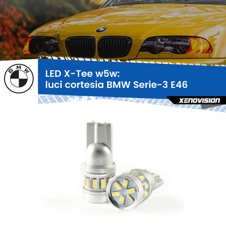 0 Luci Cortesia LED per BMW Serie-3 E46 centrali: W5W X-Tee <strong>LED luci cortesia per BMW Serie-3</strong> E46 centrali. Lampade <strong>W5W</strong> modello X-Tee Xenovision top di gamma.