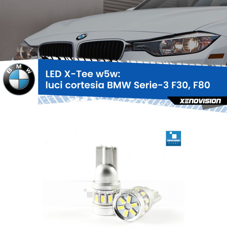 <strong>LED luci cortesia per BMW Serie-3</strong> F30, F80 posteriori. Lampade <strong>W5W</strong> modello X-Tee Xenovision top di gamma.