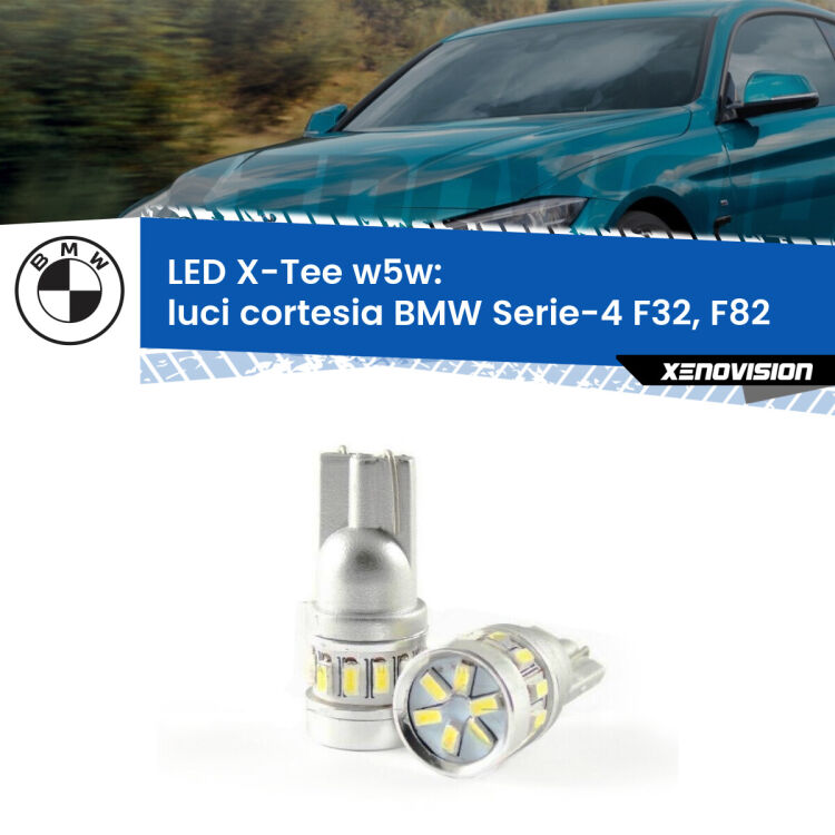 0 Luci Cortesia LED per BMW Serie-4 F32, F82 posteriori: W5W X-Tee <strong>LED luci cortesia per BMW Serie-4</strong> F32, F82 posteriori. Lampade <strong>W5W</strong> modello X-Tee Xenovision top di gamma.