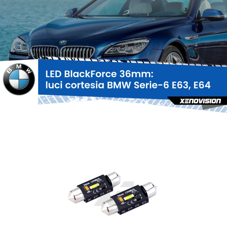 <strong>LED luci cortesia 36mm per BMW Serie-6</strong> E63, E64 2004 - 2010. Coppia lampadine <strong>C5W</strong>modello BlackForce Xenovision.