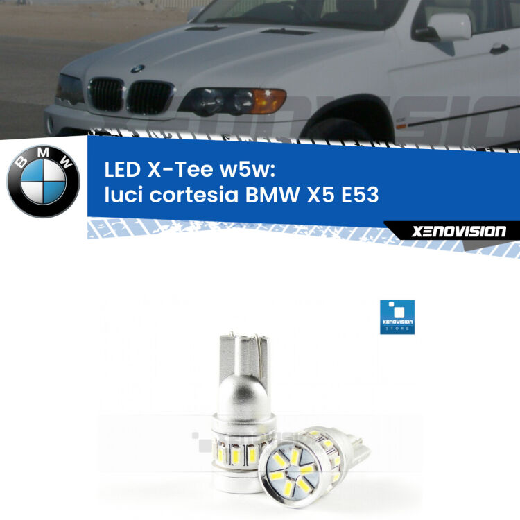 <strong>LED luci cortesia per BMW X5</strong> E53 1999 - 2005. Lampade <strong>W5W</strong> modello X-Tee Xenovision top di gamma.