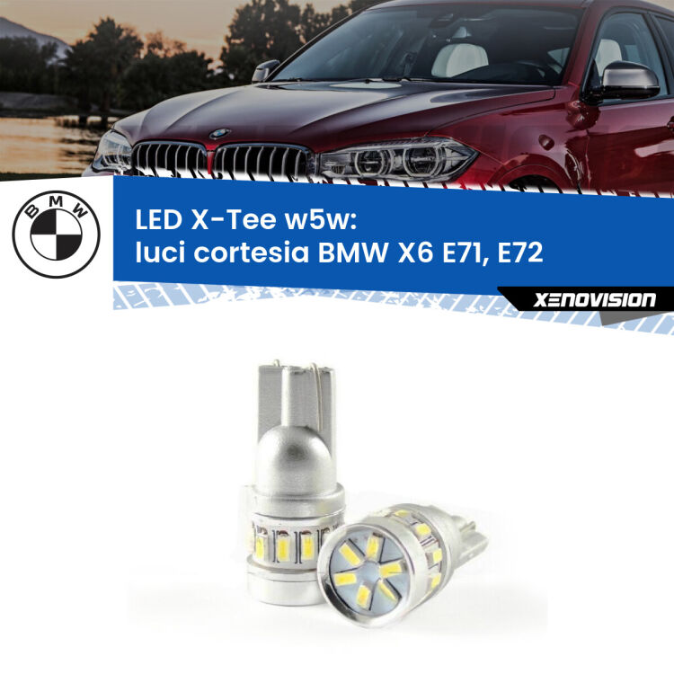 0 Luci Cortesia LED per BMW X6 E71, E72 2008 - 2014: W5W X-Tee <strong>LED luci cortesia per BMW X6</strong> E71, E72 2008 - 2014. Lampade <strong>W5W</strong> modello X-Tee Xenovision top di gamma.