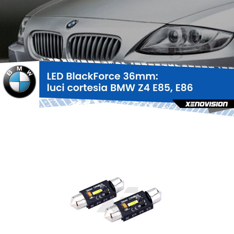 <strong>LED luci cortesia 36mm per BMW Z4</strong> E85, E86 2003 - 2008. Coppia lampadine <strong>C5W</strong>modello BlackForce Xenovision.