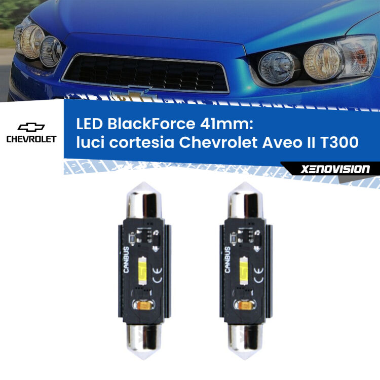 0 Luci Cortesia LED per Chevrolet Aveo II T300 2011 - 2021: C5W BlackForce 41mm (Coppia) <strong>Luci Cortesia LED per Chevrolet Aveo II</strong> T300 2011 - 2021. Coppia lampade <strong>C5W</strong> 41mm modello BlackForce canbus.
