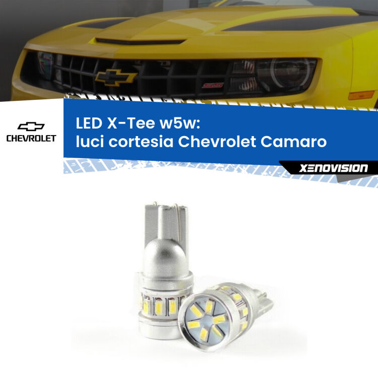 0 Luci Cortesia LED per Chevrolet Camaro  2011 - 2015: W5W X-Tee <strong>LED luci cortesia per Chevrolet Camaro</strong>  2011 - 2015. Lampade <strong>W5W</strong> modello X-Tee Xenovision top di gamma.