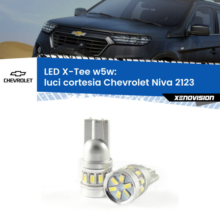 0 Luci Cortesia LED per Chevrolet Niva 2123 2002 - 2009: W5W X-Tee <strong>LED luci cortesia per Chevrolet Niva</strong> 2123 2002 - 2009. Lampade <strong>W5W</strong> modello X-Tee Xenovision top di gamma.