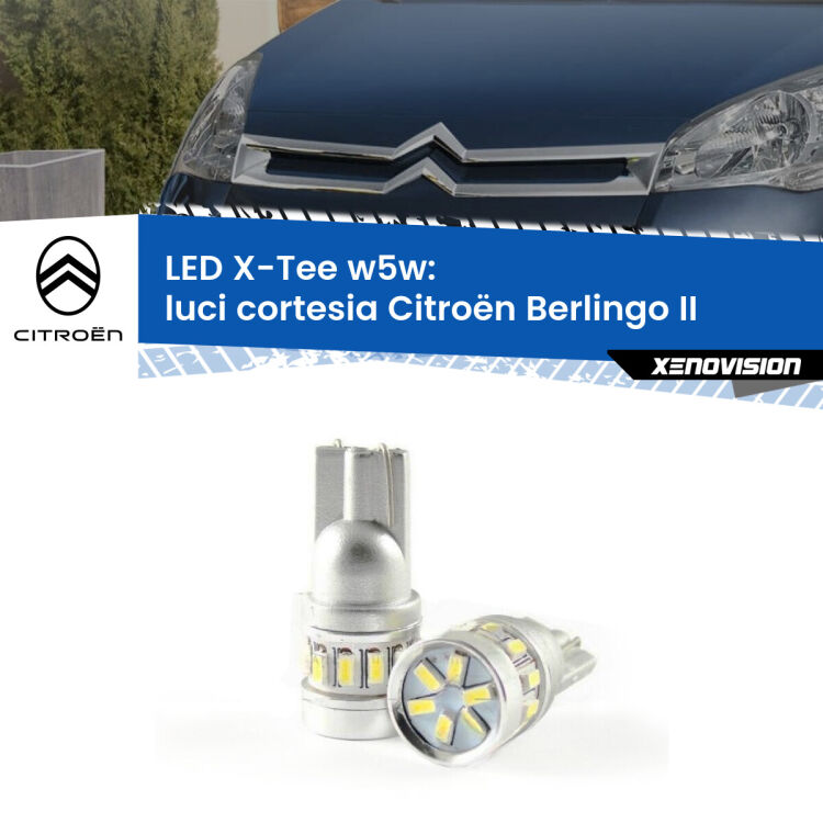 0 Luci Cortesia LED per Citroën Berlingo II 2008 - 2017: W5W X-Tee <strong>LED luci cortesia per Citroën Berlingo</strong> II 2008 - 2017. Lampade <strong>W5W</strong> modello X-Tee Xenovision top di gamma.