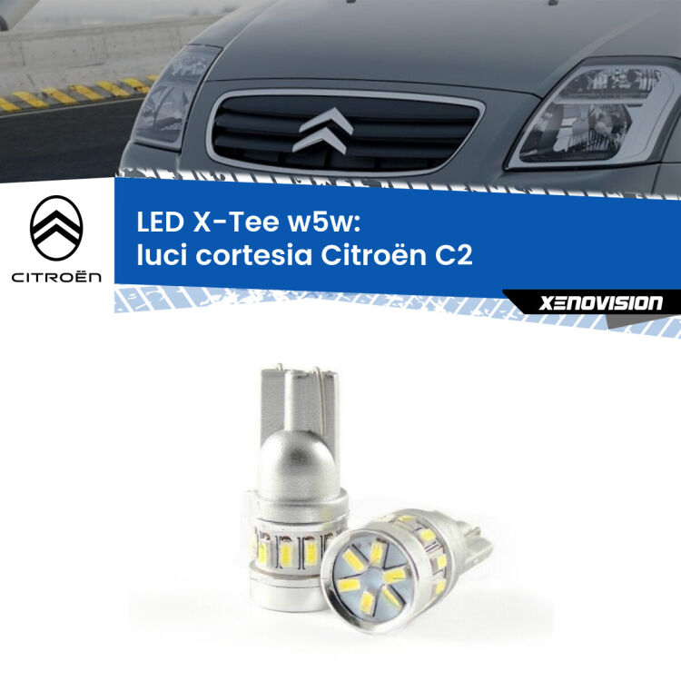 0 Luci Cortesia LED per Citroën C2 2003 - 2009: W5W X-Tee <strong>LED luci cortesia per Citroën C2</strong> 2003 - 2009. Lampade <strong>W5W</strong> modello X-Tee Xenovision top di gamma.
