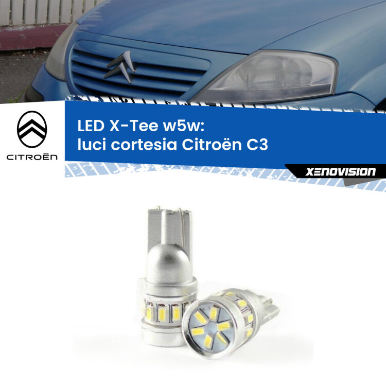 0 Luci Cortesia LED per Citroën C3 2002 - 2009: W5W X-Tee <strong>LED luci cortesia per Citroën C3</strong> 2002 - 2009. Lampade <strong>W5W</strong> modello X-Tee Xenovision top di gamma.