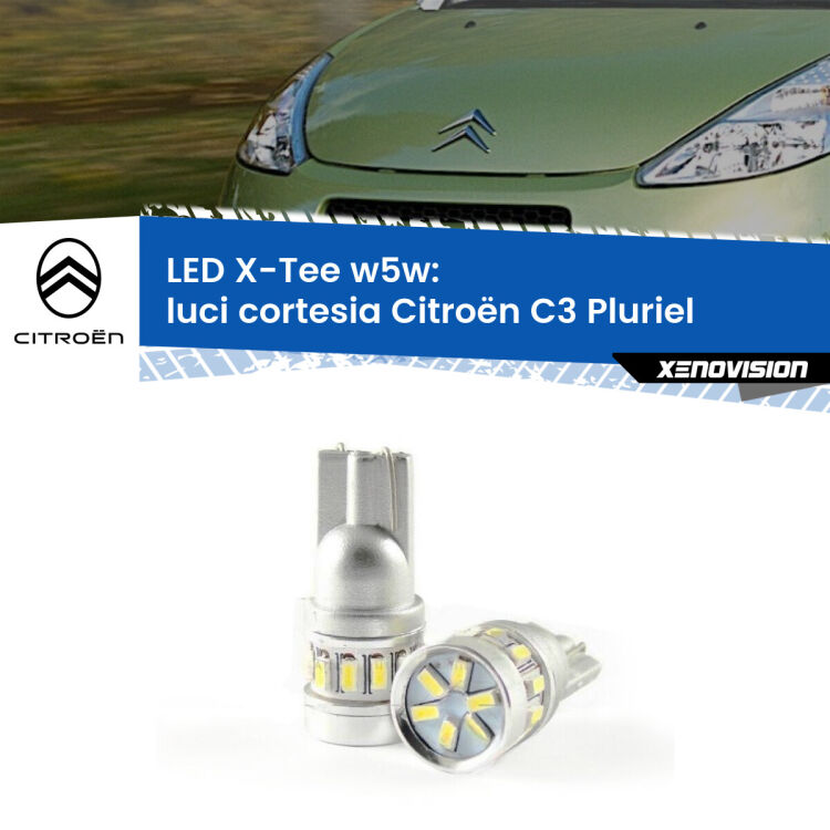 0 Luci Cortesia LED per Citroën C3 Pluriel  2003 - 2010: W5W X-Tee <strong>LED luci cortesia per Citroën C3 Pluriel</strong>  2003 - 2010. Lampade <strong>W5W</strong> modello X-Tee Xenovision top di gamma.