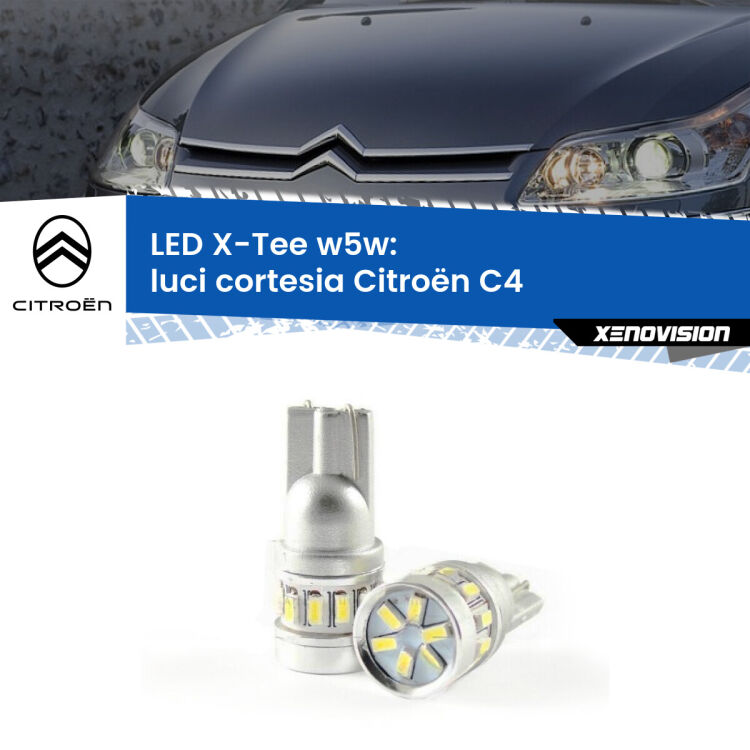 0 Luci Cortesia LED per Citroën C4 2004 - 2011: W5W X-Tee <strong>LED luci cortesia per Citroën C4</strong> 2004 - 2011. Lampade <strong>W5W</strong> modello X-Tee Xenovision top di gamma.